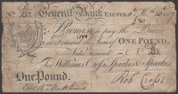 General Bank, Exeter, for Williams, Cross, Sparkes & Sparkes, £1, 28 August 1807, serial number D/132, Robt Cross...