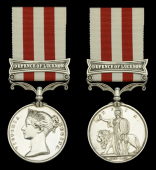 The Indian Mutiny medal awarded to Private C. Pratt, 32nd Light Infantry, an Original Defender who was killed in...
