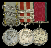 A ‘Thin Red Line’ group of three awarded to Private Richard Flowers, 93rd Highlanders, who died on campaign...