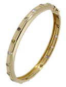 A diamond bangle, the hinged bangle collet-set throughout with vari-coloured brilliant-cut diamonds, stamped ‘750...