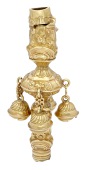 A George II gold rattle by Sandilands Drinkwater, circa 1745, incorporating whistle and formerly with coral teething...