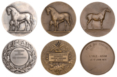 ALGERIA, Ministère du Sahara, a silver medal by V. Peter and H. Dubois, mare standing left, nursing foal, rev....