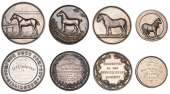 Compton Stud Company, a silver award medal by J.A. Restall, stallion standing left in stables, rev. named (1894...