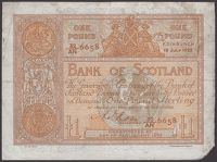Bank of Scotland, £1, 19 July 1922, serial number 32/AN 6658, Jolly Rose signature, pressed and colour faded, about...