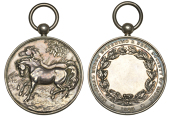 INDIA, National Horse Breeding and Show Society, 1925, a silver medal by J.S. and H.A. Wyon, tow horses frolicking...