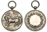 INDIA, National Horse Breeding and Show Society, 1925, a silver medal by J.S. and H.A. Wyon, tow horses frolicking...