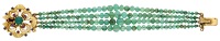 An emerald bead bracelet, the four rows of graduated emerald beads leading to a pierced vari gem-set clasp, length...