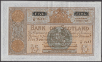 Bank of Scotland, £5, 5 October 1937, serial number 7/N 2418, Elphinstone and Beveridge signatures, lovely original...