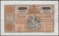 Bank of Scotland, £5, 10 March 1943, serial number 17/Q 5094, Elphinstone and Crawford signatures, annotation on...
