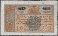 Bank of Scotland, £10, 28 June 1938, serial number 3/C 7144, Elphinstone and Alexander signatures, biro numerals in...