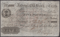 Andover Old Bank, for Joseph, William & Robert Wakeford, £5, 16 March 1824, serial number B2676, pinholes, ink...