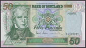 Bank of Scotland, £50, 1 January 2006, serial number AC500091, Stevenson and Matthew signatures, a crisp...