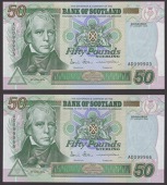 Bank of Scotland, £50 (2), 1 January 2006, serial numbers AD099903 and AD099966, Stevenson and Matthew signatures,...
