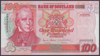 Bank of Scotland, £100, 1 January 2006, serial number AB400069, Stevenson and Matthew signatures, visible...