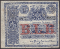 British Linen Bank, £1, 29 October 1912, serial number Y 301/24, printed signature of Galletly on behalf of General...