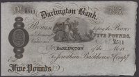 Darlington Bank, for Jonathan Backhouse & Compy, unissued £5, no date, serial number G/R 511, unsigned, lovely...