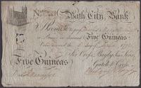 Bath City Bank, for Cross, Bayly Senr, Sons, Gutch & Cross, 5 Guineas, 5 September 1792, serial number C253, Bayly...