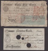 Bath Old Bank, £5, 5 September 1840, serial number H880, also Newton Bank, cancelled £5, 6 February 1841, and...