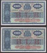 British Linen Bank, £5 (7), 15 April 1955, prefix A/11, 6 July 1955, prefix D/11, 9 July 1956, prefix G/11, 15 May...