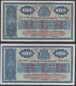 British Linen Bank, £5 (8), 20 November 1957, prefix P/11, 9 December 1957, prefix Q/11, 7 January 1959, prefix...