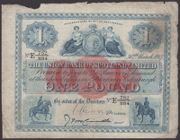 Union Bank of Scotland, £1, 30 March 1917, serial number E 782/884, printed McCrindle signature, and one additional...