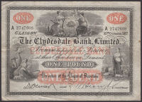 Clydesdale Bank Limited, £1, 10 October 1917, serial number A2747608, Dewar signature and an additional manuscript...