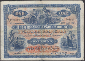 Clydesdale Bank Limited, £1, 21 May 1924, serial number A1708929, Swanson and Young signatures, heavily pressed...