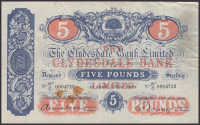 Clydesdale Bank Limited, £5, 25 May 1938, serial number W2/0 0004723, Mitchell and Young signatures, large stain at...