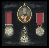 A superb M.G.S. and Waterloo pair awarded to Captain Hugh Harrison, 32nd Foot, who was severely wounded at Waterloo,...