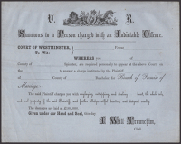 A Victorian Lovers Skit note in the form of a Court Summons, with blank spaces to be filled out by the suitor, the...
