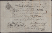 Bank of Elegance, Marsh & Aurendel, 25 Upperhead Row, Leeds, a skit note for £50, dated 11 April 1824, promising to...