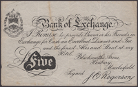 Bank of Exchange, J.E. Rogersons, Blacksmiths Arms, Henbury, Macclesfield, a skit note for £5, ND (likely late 19th...