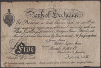 Bank of Exchange, Frank Witt & Co., 17 James Street, Weston Super Mare, a skit note for £5 (or ⅛ per month)...