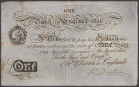 King’s Bench & Fleet Bank in England, 1 Penny, 16 April 1811, serial number 4176, signature of R. Denton, a couple...