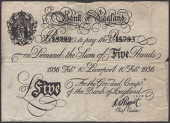 Bank of Bagland, an amusing joke note for £5, Liverpool, 10 February 1936, serial number 72/V 15793, signed by R.O....