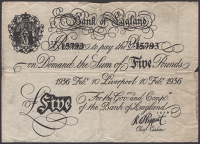 Bank of Bagland, an amusing joke note for £5, Liverpool, 10 February 1936, serial number 72/V 15793, signed by R.O....