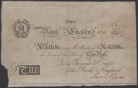 Fleet Bank in England, 2 Pence, 1811, serial number 41106, promising to pay Abraham Lattitat or bearer, manuscript...