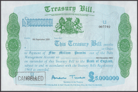 Treasury Bill, £5,000,000, 8 September 2003, serial number U007792, on fully watermarked paper, signature of Andrew...
