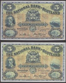 National Bank of Scotland Limited, £5 (2), 3 January 1944, serial number B832-543 and 2 January 1945, serial number...