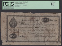 Bank of Ireland, £1, 7 September 1819, serial number 22490, manuscript signature, vignettes of Hibernia at top...