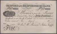 Bedford and Bedfordshire Bank, for Josh M. Pierson & John Trapp, obverse proof on card for £5, 18-, no serial...