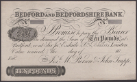 Bedford and Bedfordshire Bank, for Josh M. Pierson & John Trapp, obverse proof £10, 18-, no serial number or...