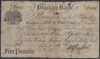 Brackley Bank, for John Weston, Michael Russell & Willm Hall, £5, 2 April 1813, serial number A3225, signed by...