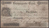 Bromsgrove Bank, for Rufford, Biggs & Compy, £5, 11 September 1850, serial number A3687, Biggs signature, 20mm tear...