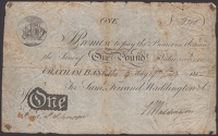 Chatham Bank, for Saml. Ferrand Waddington & Co., £1, 9 July 1804, serial number B286, hinge mounts in corners,...
