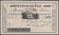 Coalbrook-dale Bank, for R. Darby, Fr. Darby, R. Darby, self & Co., obverse proof £1, 182-, no serial number or...