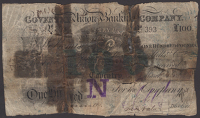 Coventry Union Banking Company, £100, 31 March 1885, serial number 393, cut cancelled and rejoined officially,...