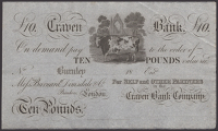 Craven Bank, Burnley, unissued £10, 18-, no serial numbers or signature, The Craven Heifer at top centre, fold at...