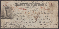 Darlington Bank, for Mowbray, Hollingsworth, Wetherell, Shields, Boulton & Co., £1, 20 October 1814, serial number...