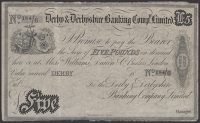 Derby & Derbyshire Banking Company Limited, unissued £5, 18-, serial number 184/6, no signatures, good very fine,...